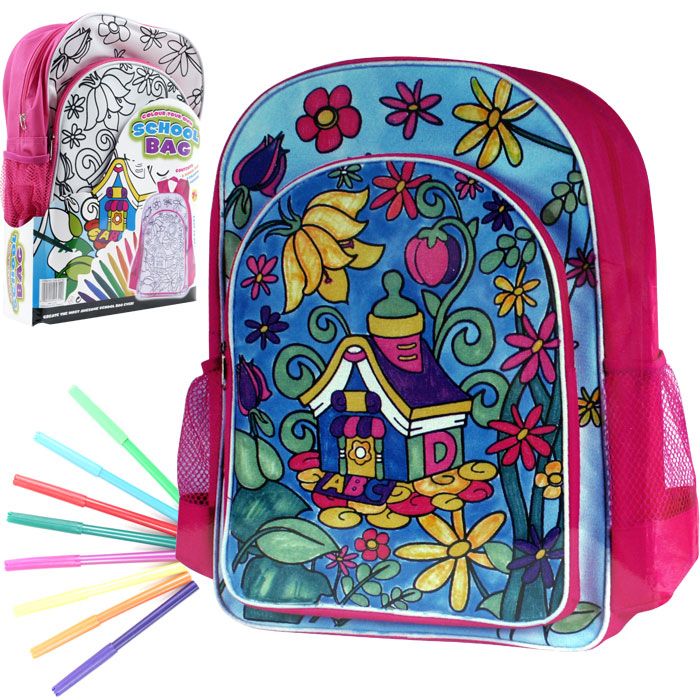 Trademark Color Your Own School Bag w/ 8 Markers Children's Toys