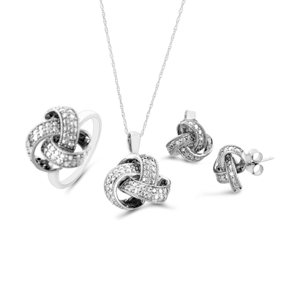 1/4cttw Diamond Knot Necklace, Earrings and Ring Set in Sterling Silver at Kmart.com