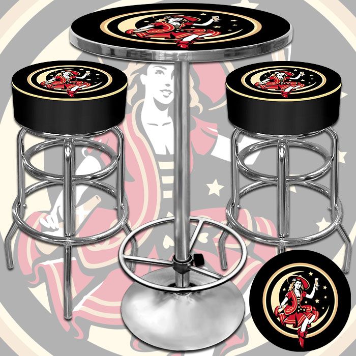 Trademark Girl in the Moon Gameroom Combo - 2 Bar Stools and Table