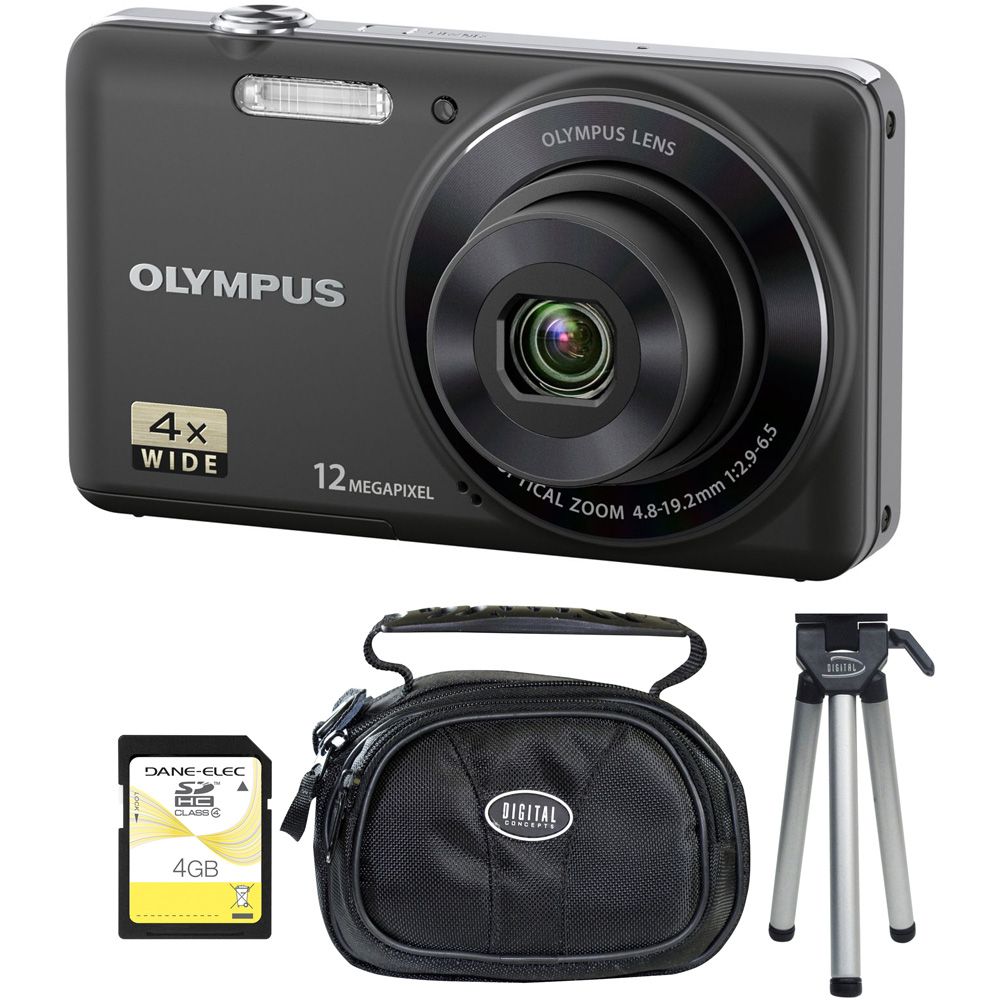 Olympus Vg-110 Black 12mp Digital Camera, 4gb Sdhc Card, Mini Tripod