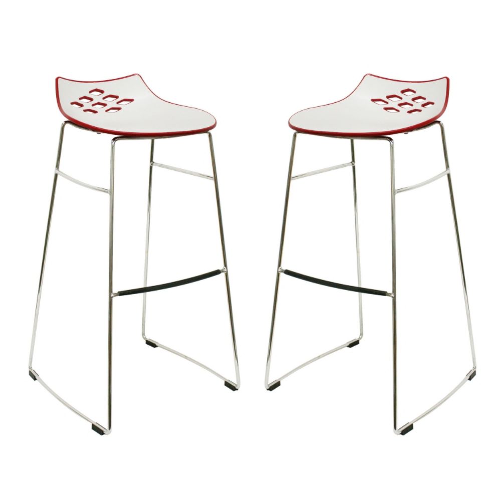 Baxton Studio Jupiter White and Red Plastic Modern Bar Stool (Set of