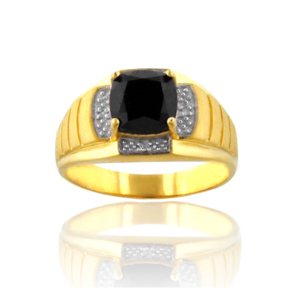 Mens Diamond Accent Onyx Ring in Gold over