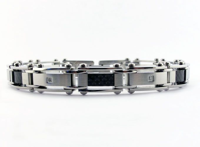 Men's Diamond Accent Stainless Steel & Carbon Fiber Bracelet at Sears.com
