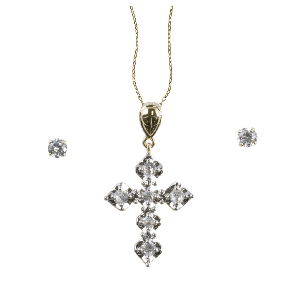 Lab Created White Sapphire Pendant and Earring Set 18K Gold over Sterling Silver