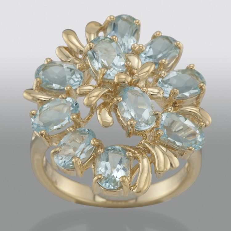 Blue Topaz Gemstone Cluster Ring