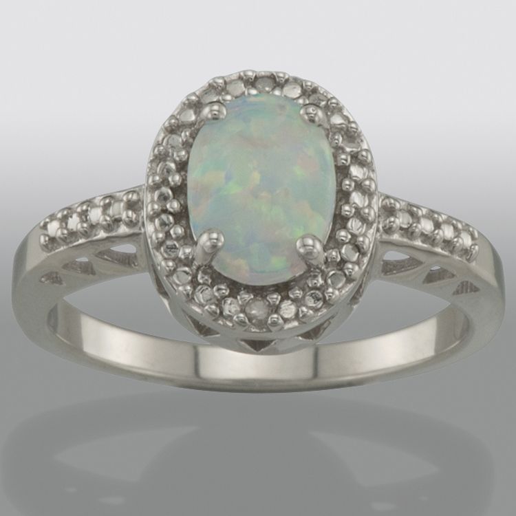 Lab Created Opal and Diamond Accent Ring