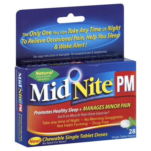 Midnite Pain Reliever/Nighttime Sleep Aid, Chewable Tablets 28 tablets at Kmart.com