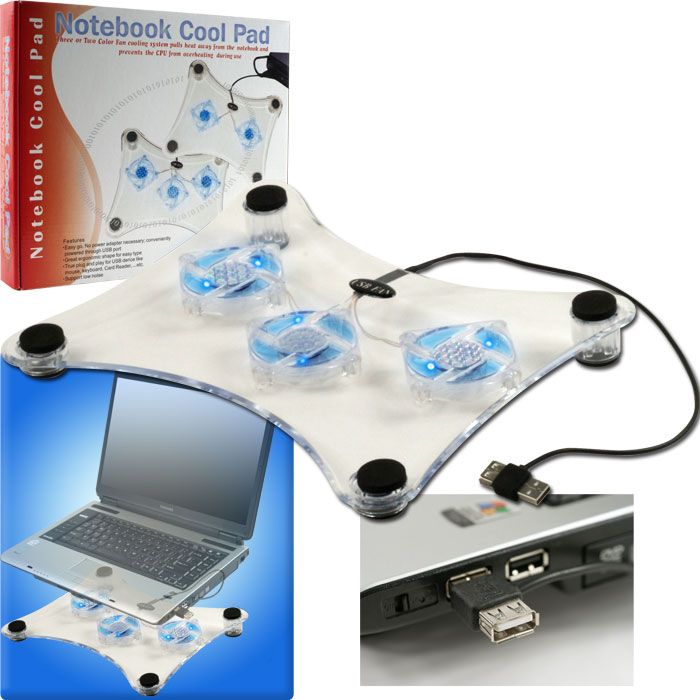 Laptop Buddy Notebook USB Cooling Pad w/ 3 Fans & 6 LEDs