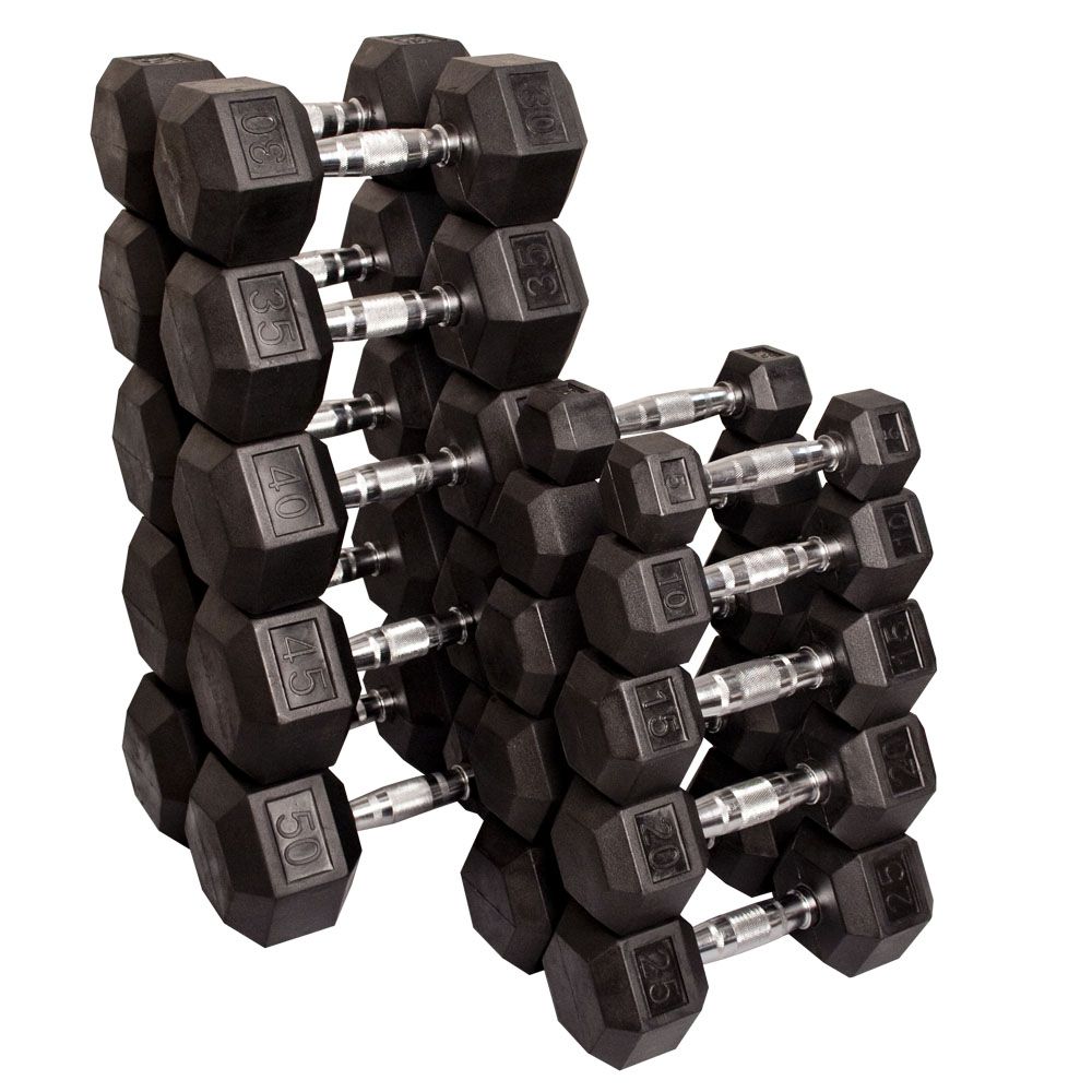 Rubber Hex Dumbbell Set 5-50Lb Pairs