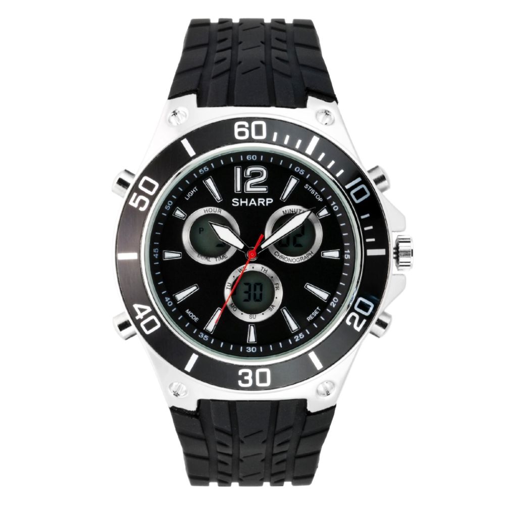 Sharp Mens Calendar Date Chronograph Watch w/Multi Display Dial and Black Band at Kmart.com