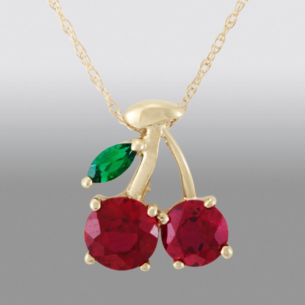Lab Created Ruby and Emerald Cherries Pendant. 10K Yellow Gold at Sears.com