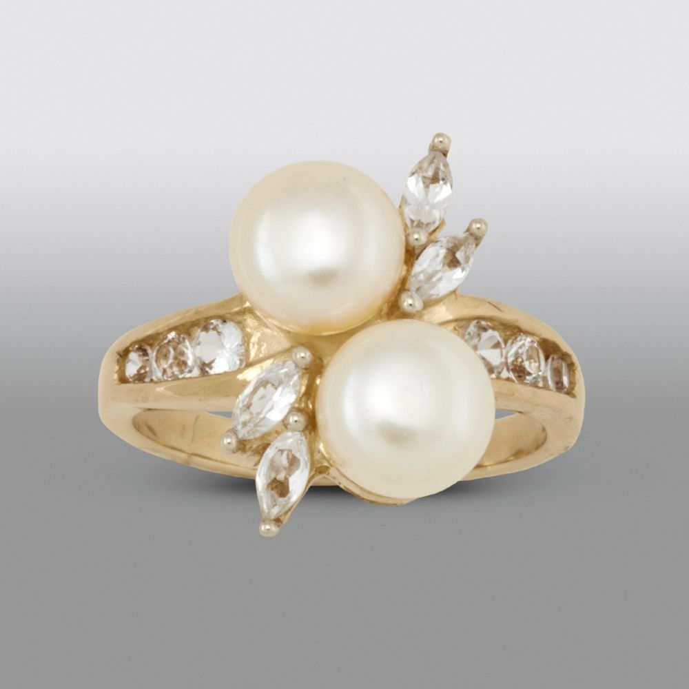 Cultured Pearl and White Lab Created Sapphire Ring at Sears.com