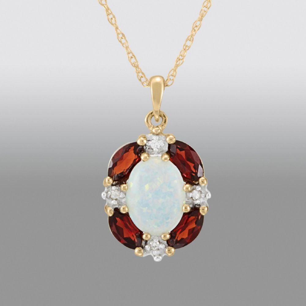 Lab Created Opal, Garnet and Diamond Accent Pendant