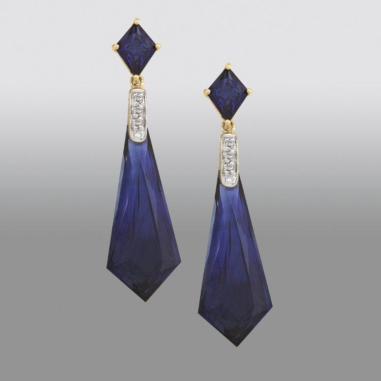 Blue Lab Created Sapphire and Diamond Prism Drop Earrings at Kmart.com