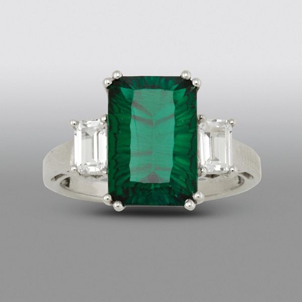 Lab Created Octagon Emerald And White Sapphire 12x8 Mm Ring In 10K