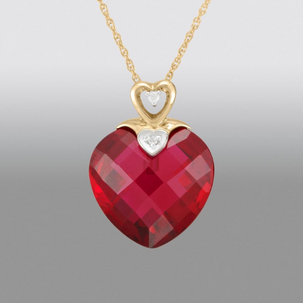 Lab Created Ruby Heart Pendant with Diamond Accents