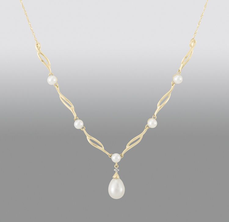 Cultured Pearl and Diamond Accent Drop Pendant. 10K Yellow Gold at Sears.com