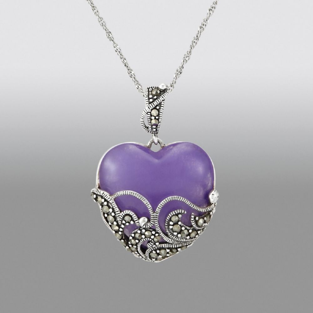 Victoria Crowne Marcasite & Lavender Jade Heart Pendant in Sterling Silver at Sears.com