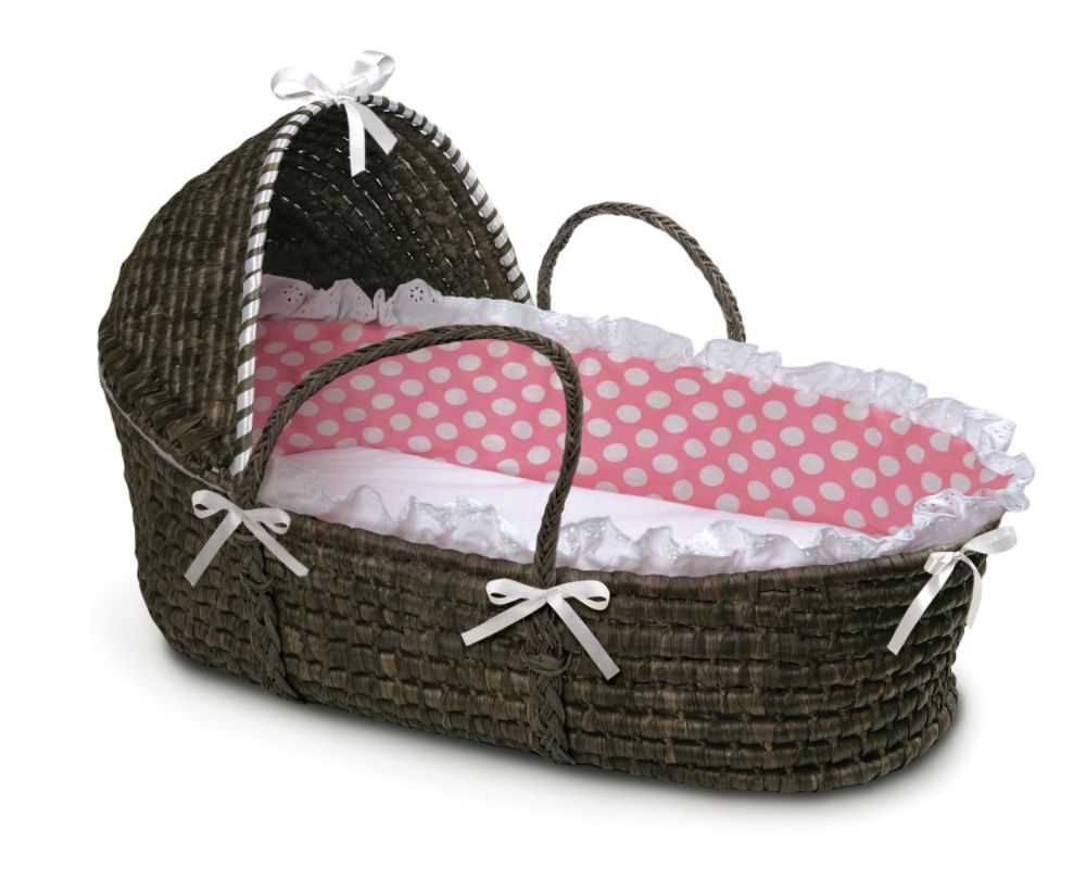Badger Basket Espresso Moses Basket with Hood and Pink Polka Dot Bedding at Sears.com