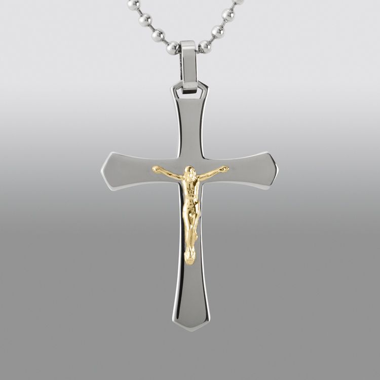 Stainless Steel and 14K Gold Crucifix Pendant at Sears.com