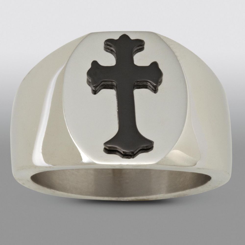 Stainless Steel & Black Cross Ring at Sears.com