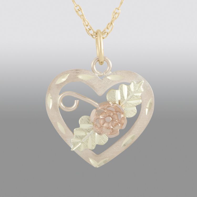 Black Hills Gold Tricolor 10K Gold Heart Pendant