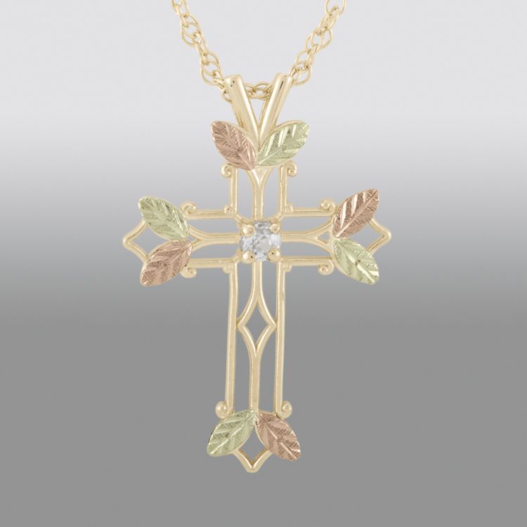 Black Hills Gold Tricolor 10K Cross Pendant with White Zircon at Sears.com