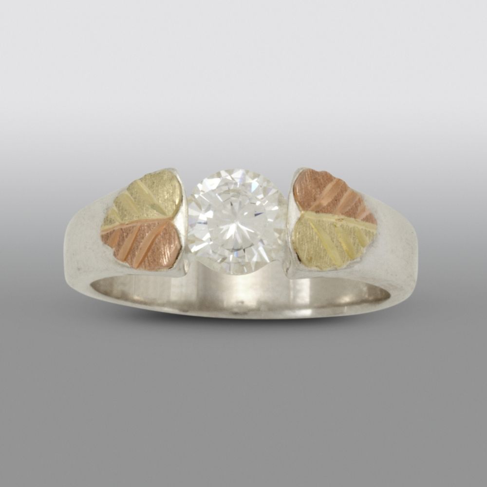 Black Hills Gold 12K Tricolor Gold & Sterling Silver CZ Solitaire Ring