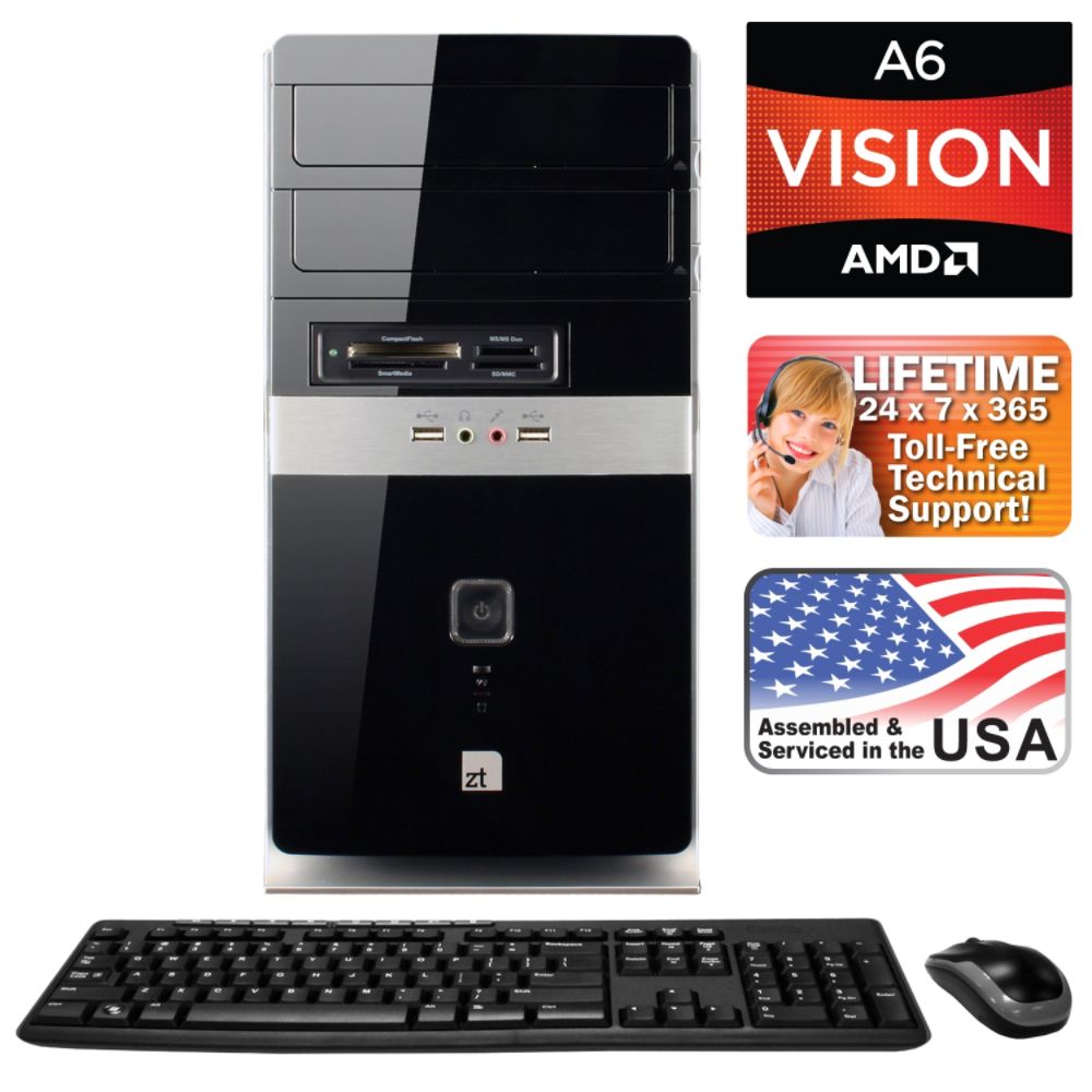 ZT Affinity ZT Affinity NEW AMD A6-3650 APU Desktop PC w/12GB RAM 2TB &Wireless Keyboard and Mouse