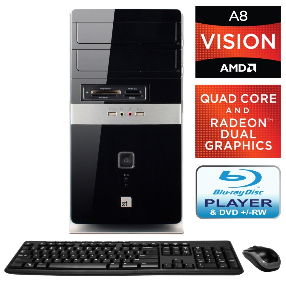 ZT Affinity ZT Affinity NEW AMD A8-3850 APU Desktop PC w/16GB RAM 2TB Bluray Combo ATI HD6570 &Wireless Keyboard and Mouse