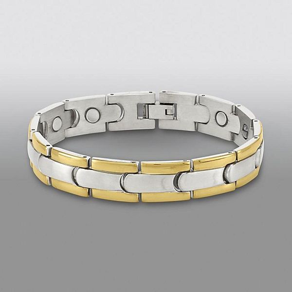 "mens Bracelet, 10"" Goldtone & Silvertone Stainless Steel "