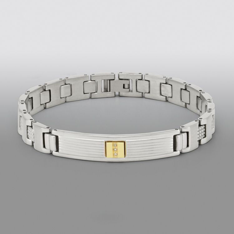 Diamond Accent Bracelet in 14K Gold and Stainless Steel at Sears.com