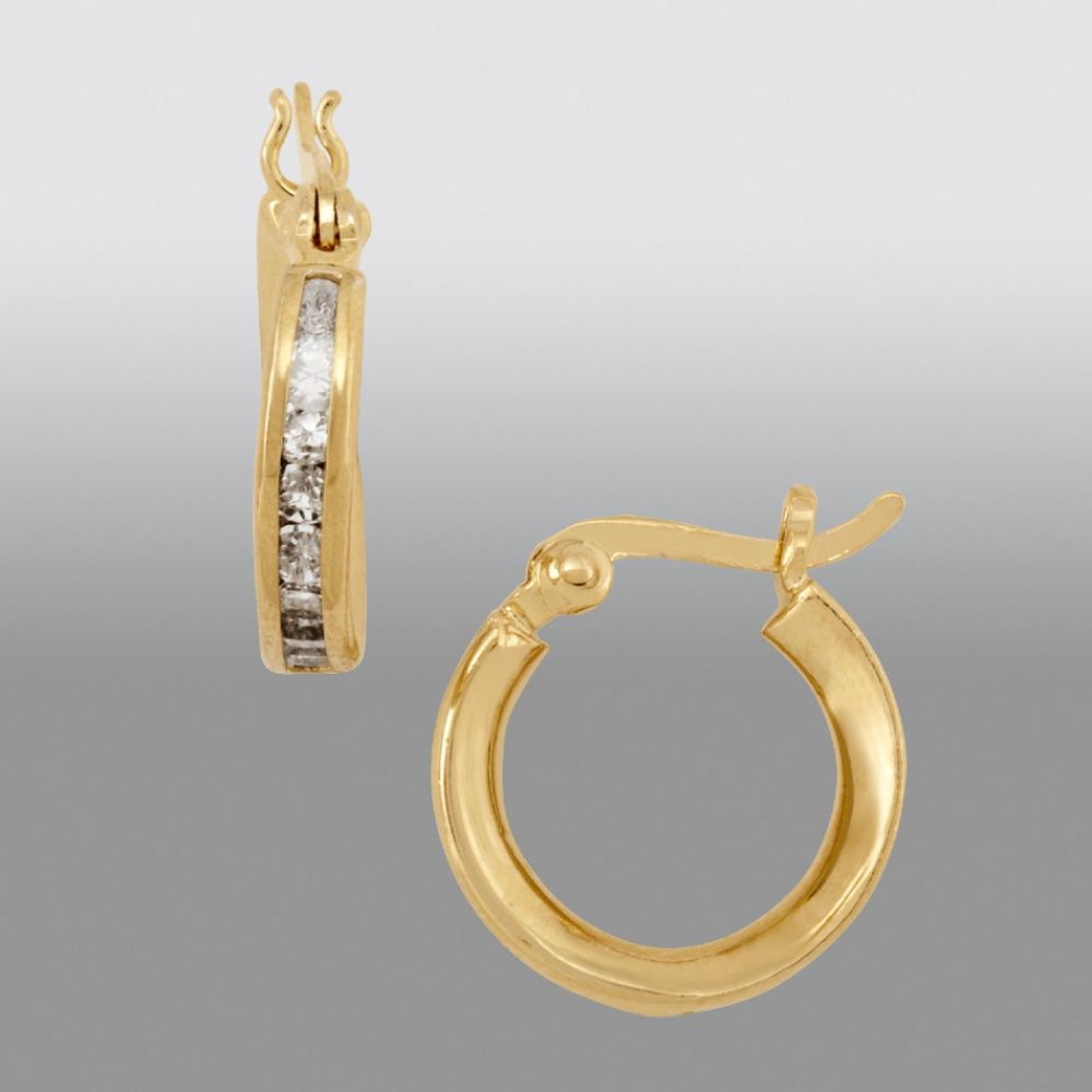 &nbsp; Cubic Zirconia Half Around 15MM Hoop Earrings in 18K Yellow Gold Over SS