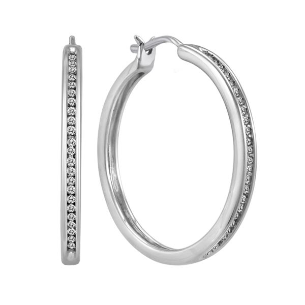 &nbsp; 1/4 Cttw Diamond Sterling Silver Channel Hoop Earrings