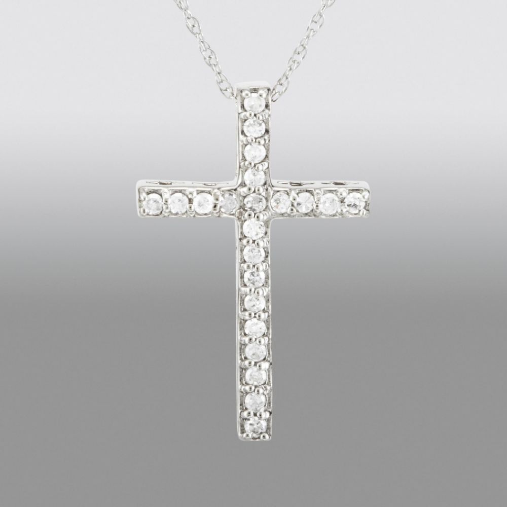 10k White Gold Cross Pendant with Diamond Accents