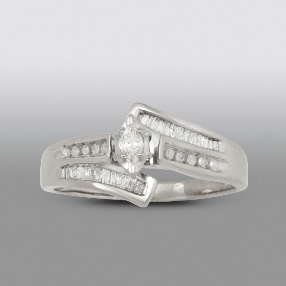 1/4 cttw Marquise, Round & Baguette Diamond Engagement Ring in 10k WG