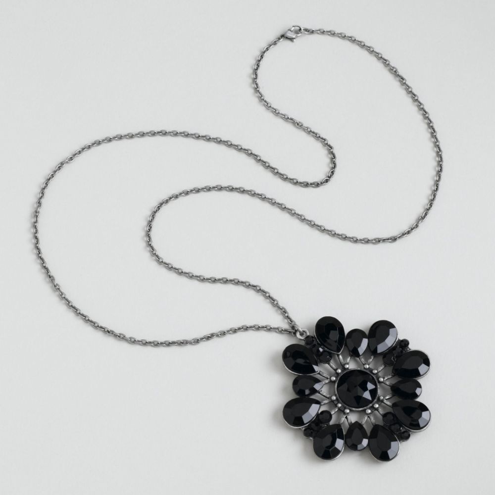 Kardashian Kollection Long Chain Necklace With Metal Casting And Faceted Acrylic Stones Pendant