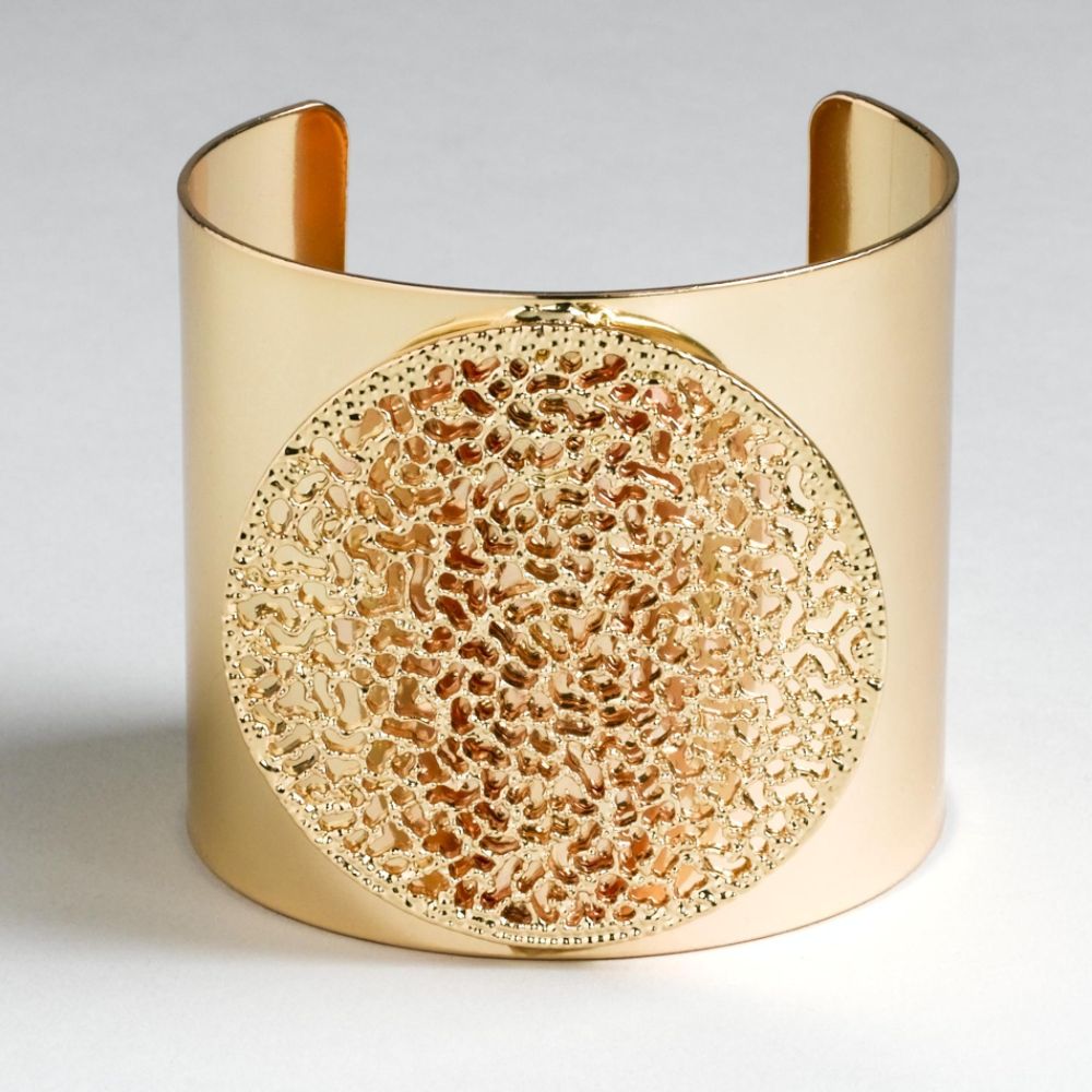 Kardashian Kollection Metal Cuff Bracelet With Metal Openwork Casting Disk