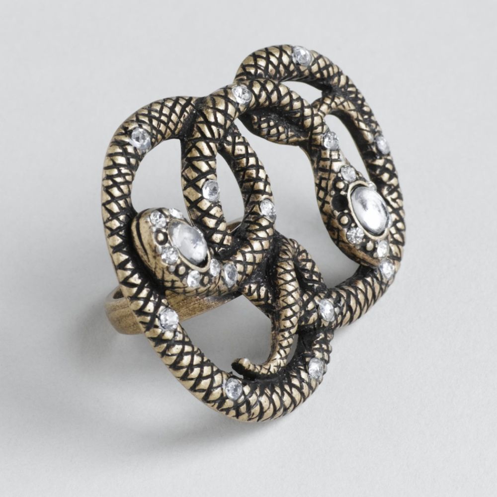 Kardashian Kollection Metal Snake Ring With Acrylic Cabochons And Faceted Stones