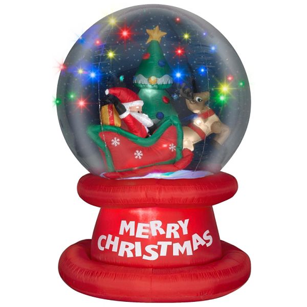 Trim A Home Airblown Santa In Sleigh Scene Snow Globe