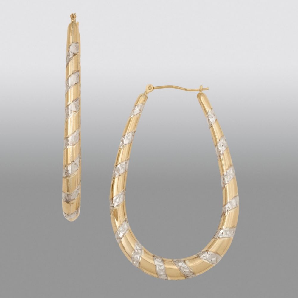 Large Oval Hoop Earrings. 14K Yellow Gold over Stainless Steel