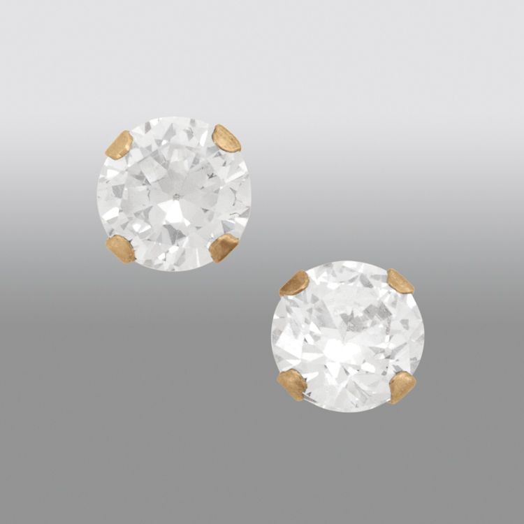 Cubic Zirconia 4MM Round Stud Earrings in 10k Yellow Gold