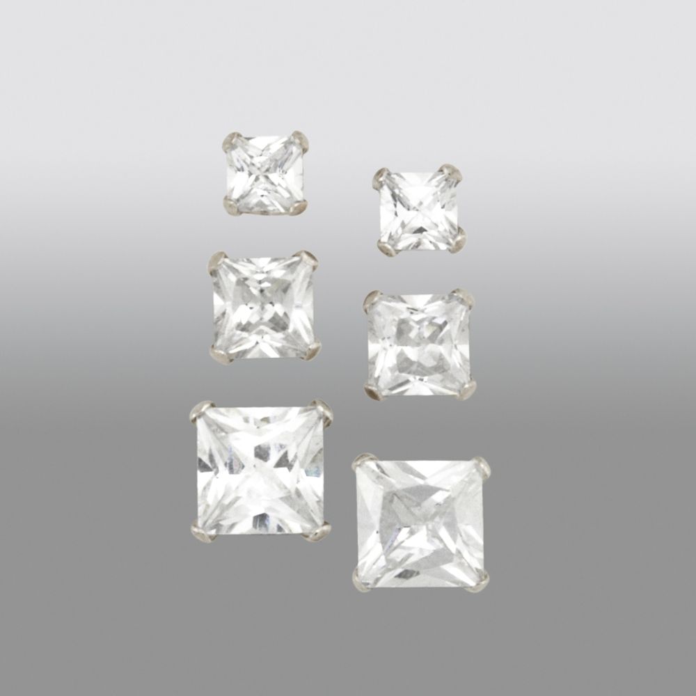 Cubic Zirconia 3/4/5MM Princess Stud Earring Set in White Gold at Sears.com