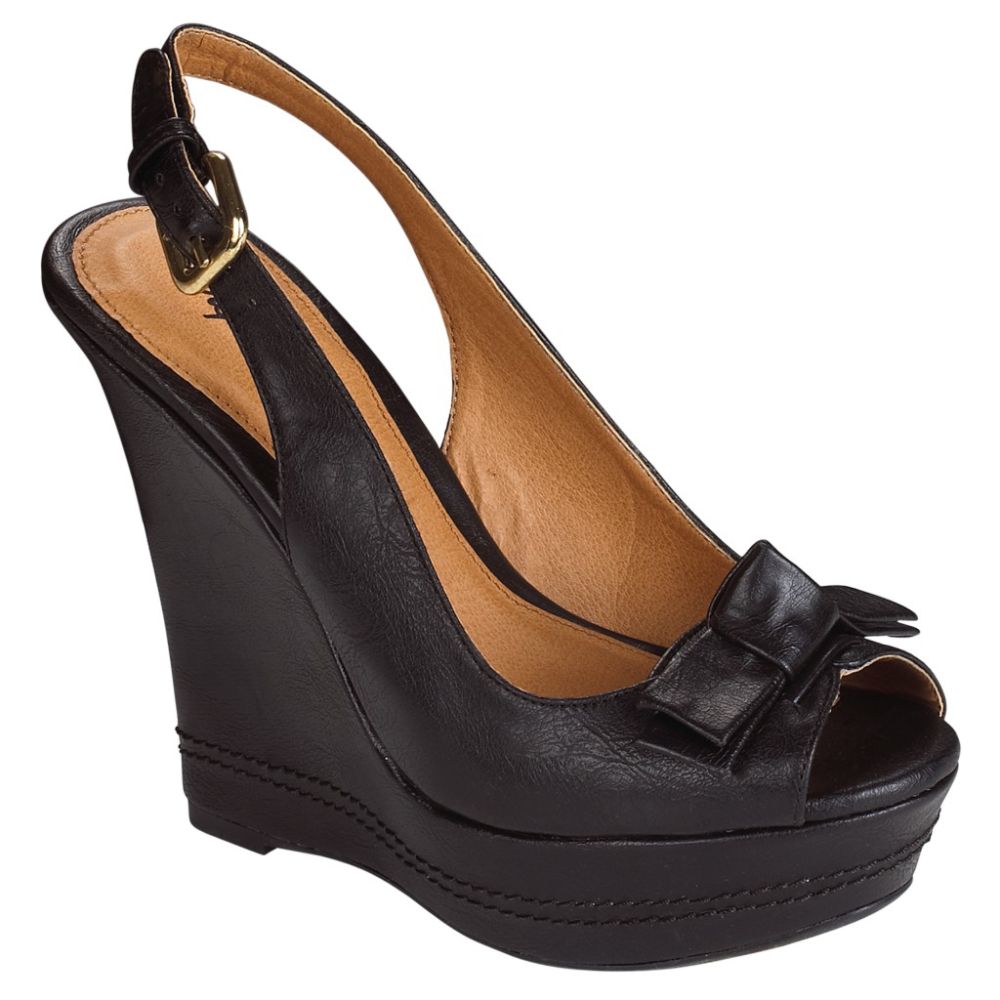 Qupid Women's Dalena Bow on Slingback Wedge Sandal - Black at Kmart.com