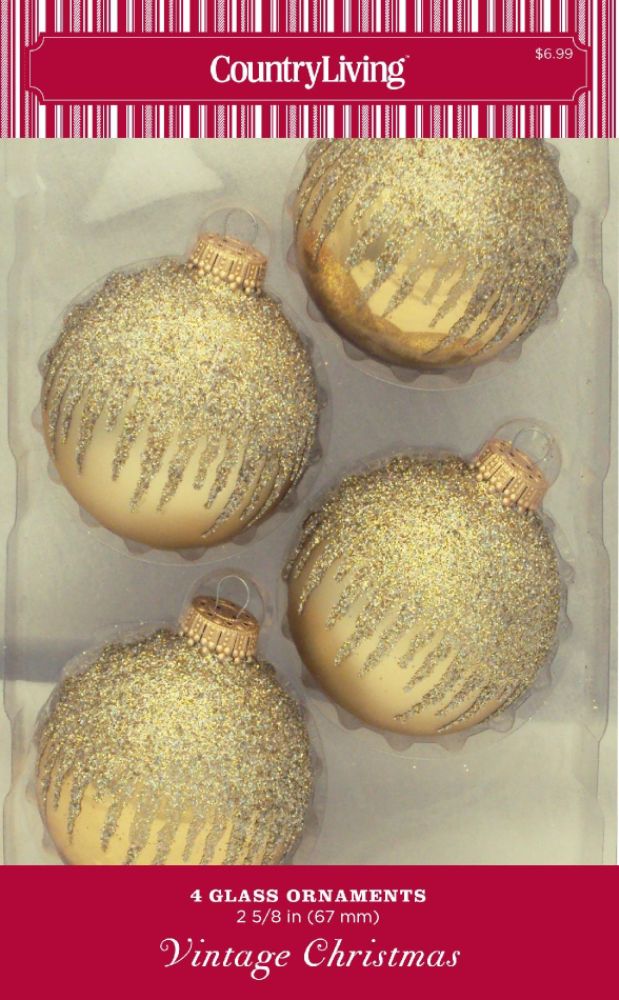 Country Living Vintage Christmas 4ct 67mm Decorated Glass Ornaments price decreased by 50%