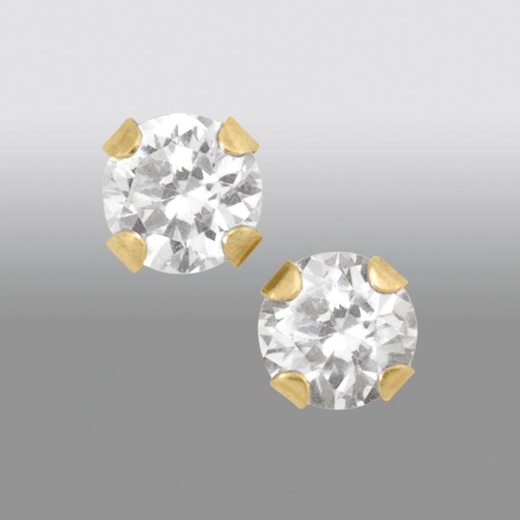14k Gold Princess CZ Stud Earrings