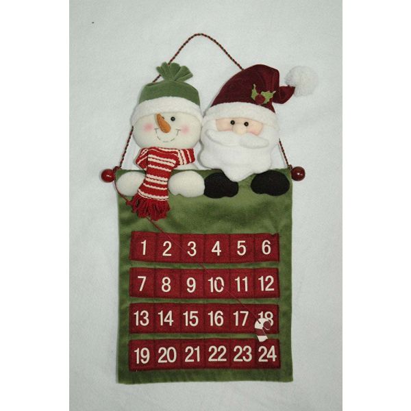 Trim a Home Fabric Santa and Snowman Calendar Hanger 