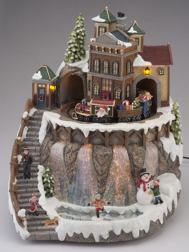 11.25 in. Fiber Optic Revolving Train Station and Cascading Waterfall at Kmart.com