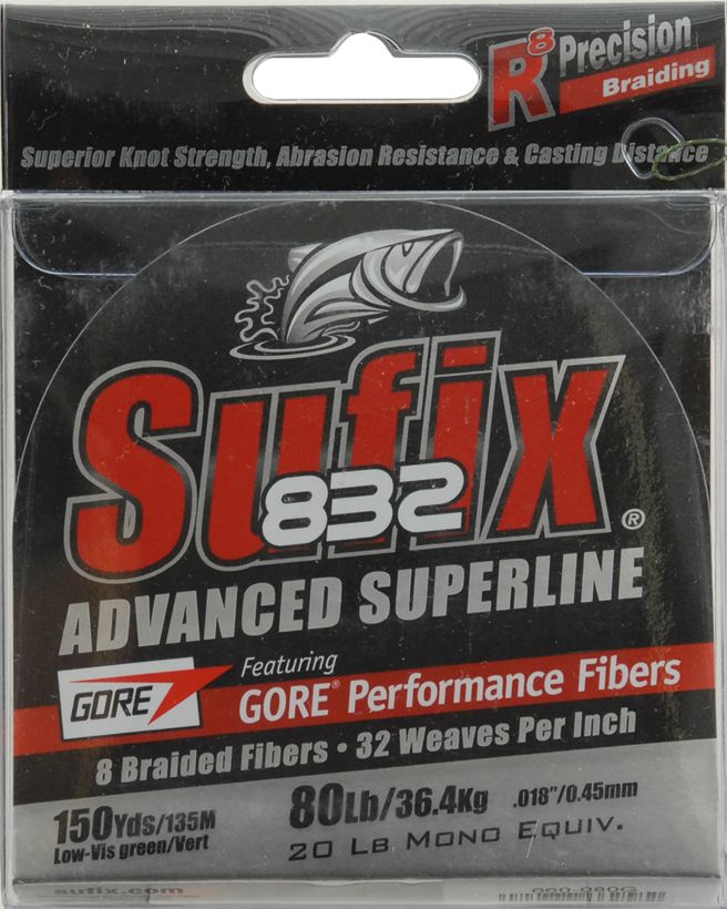 Sufix 832 Braid 80 lb LoVis Green, 150 yds