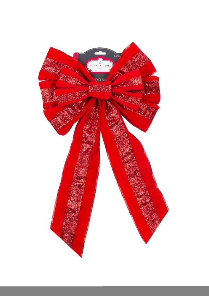 Trim A Home 12.5in x 22in Velvet with Glitter Combo Bow Christmas Decoration